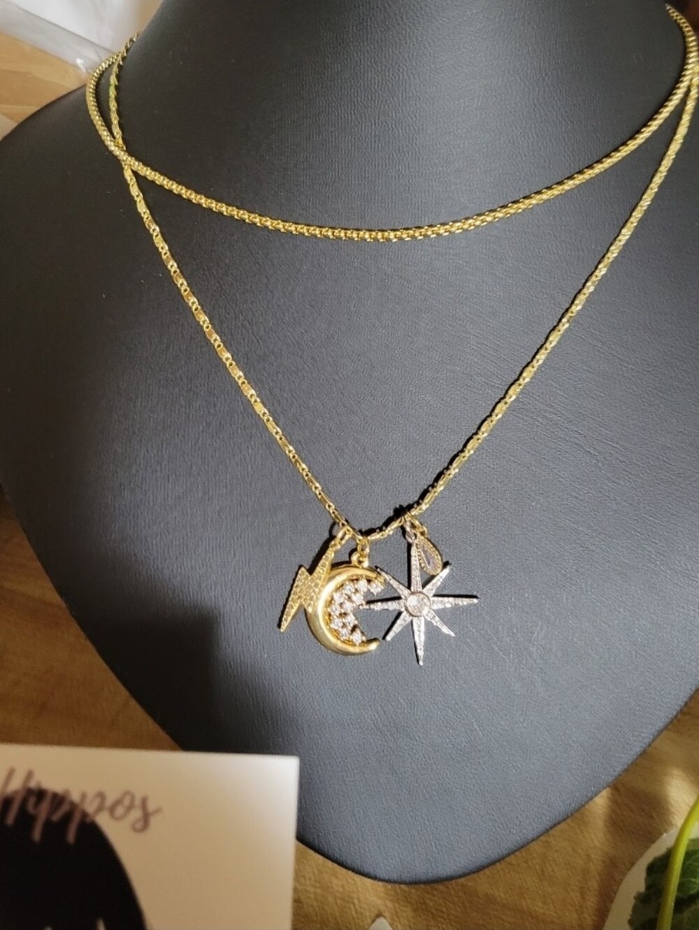 Gold-Tone Crescent Moon, Star & Lightning Layered Pendant Necklace - Gold